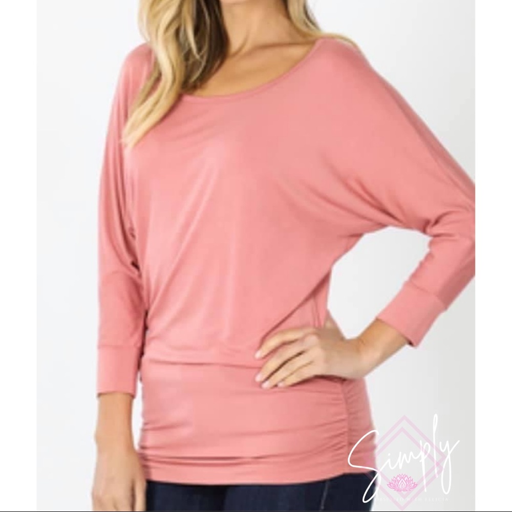 C̺͆L̺͆E̺͆A̺͆R̺͆A̺͆N̺͆C̺͆E̺͆  Dusty Rose Boat Neck 3/4 Sleeve Top